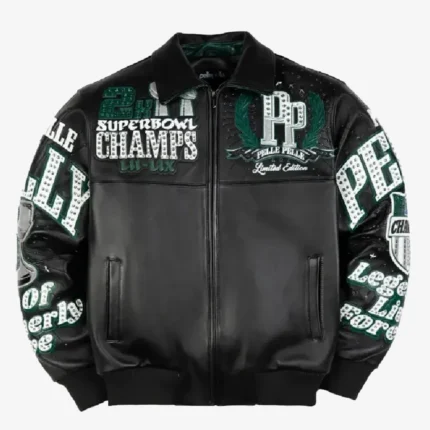 Meek Mill Eagles Super Bowl Champions Black Zipper Bomber Leather Jacket