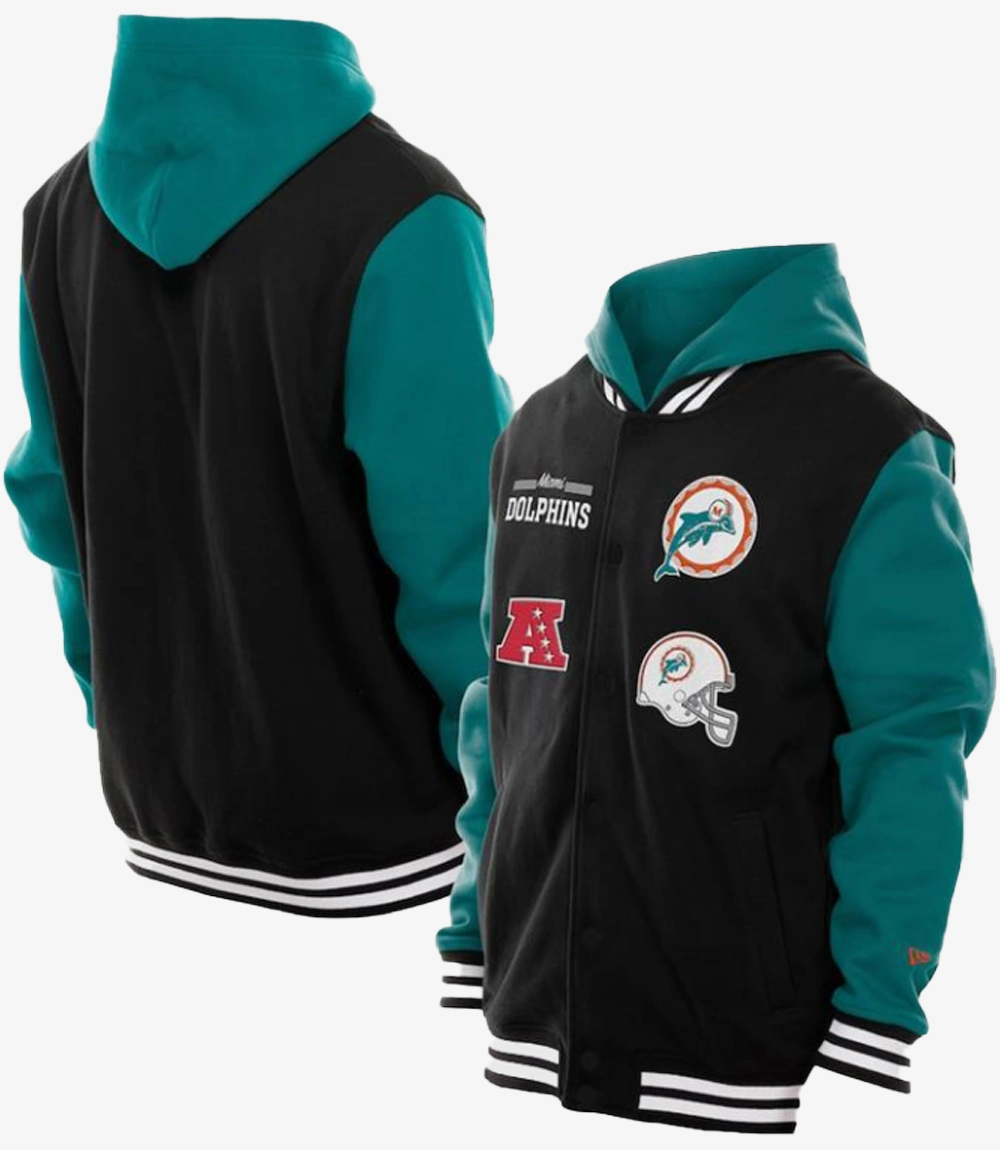 Miami Dolphins New Era Black Full-Snap Fleece Hoodie Jacket Miami Dolphins New Era Black Full-Snap Fleece Hoodie Jacket For Unisex