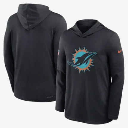 Unisex Miami Dolphins Nike Black 2025 Rivalries Long Sleeve Dri-Fit Hoodie T-Shirt
