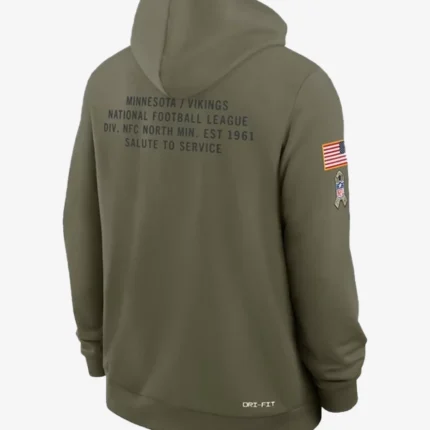 Minnesota Vikings Nike Olive Green 2025 Salute to Service Sideline Standard Issue Dri-FIT Hoodie
