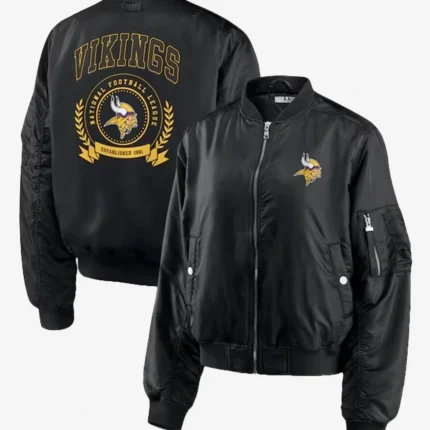 Unisex Minnesota Vikings Zip-up Black Bomber Jacket