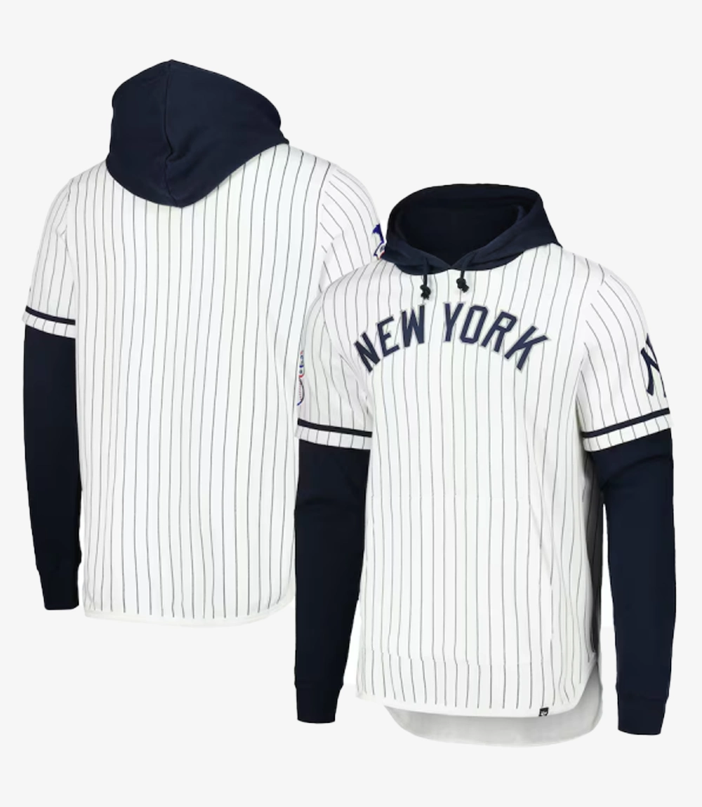 New York Yankees ’47 White Pinstripe Double-Header Pullover Hoodie New York Yankees ’47 White Pinstripe Double-Header Pullover Hoodie For Unisex