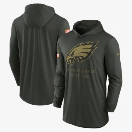 Nike Forest Green Philadelphia Eagles 2025 Salute to Service Sideline Dri-FIT Hoodie T-Shirt For Unisex