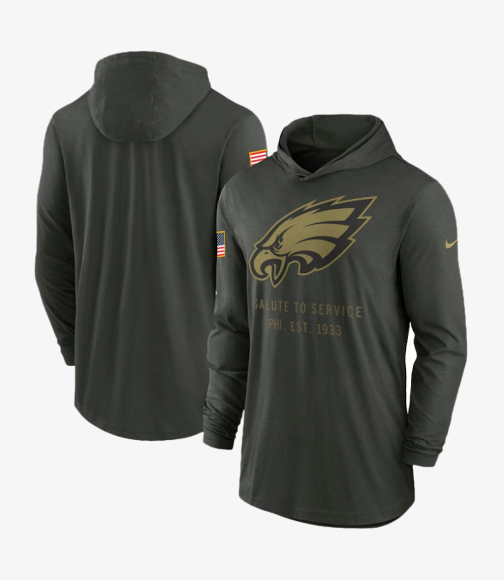 Nike Forest Green Philadelphia Eagles 2025 Salute to Service Sideline Dri-FIT Hoodie T-Shirt Nike Forest Green Philadelphia Eagles 2025 Salute to Service Sideline Dri-FIT Hoodie T-Shirt For Unisex