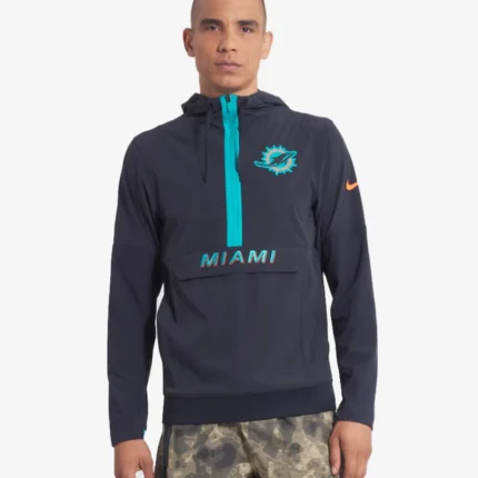 Nike Pitch Blue Miami Dolphins 2025 Rivalries Collection Sideline Anorak Half-Zip Hoodie Jacket For Unisex