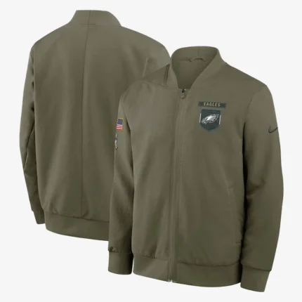 Philadelphia Eagles Nike Olive Green 2025 Salute to Service Sideline Full-Zip Bomber Jacket For Unisex