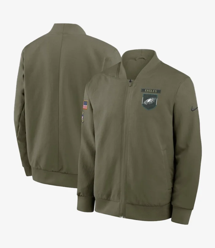 Philadelphia Eagles Nike Olive Green 2025 Salute to Service Sideline Full-Zip Bomber Jacket For Unisex