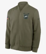Unisex Philadelphia Eagles Nike Olive Green 2025 Salute to Service Sideline Full-Zip Bomber Jacket