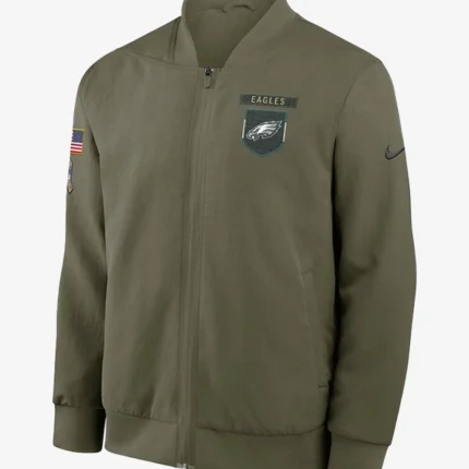 Unisex Philadelphia Eagles Nike Olive Green 2025 Salute to Service Sideline Full-Zip Bomber Jacket