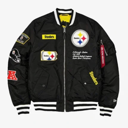 Pittsburgh Steelers New Era x Alpha Industries Black MA-1 Full-Zip Bomber Jacket For Unisex