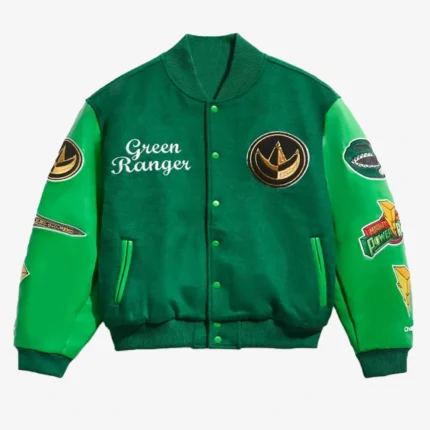 Power Rangers Green Varsity Bomber Jacket For Unisex