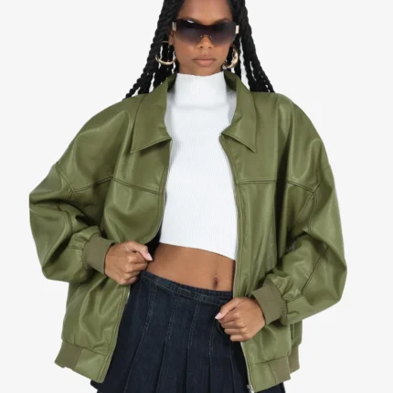 Unisex Princess Polly Green Faux Leather Jacket