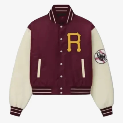 Rhude Batting Cage Varsity Maroon Jacket For Unisex