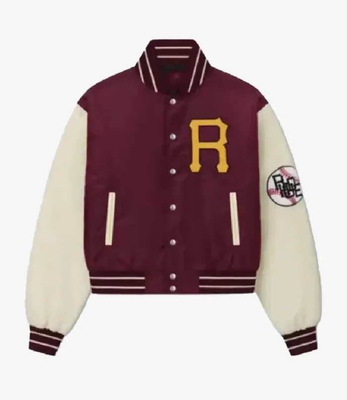 Rhude Batting Cage Varsity Maroon Jacket For Unisex