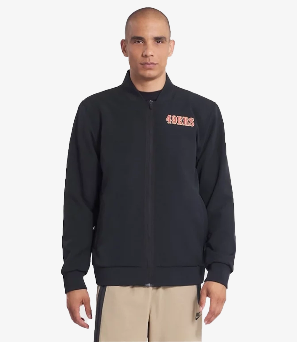 San Francisco 49ers Nike Black 2025 Rivalries Sideline Bomber Jacket San Francisco 49ers Nike Black 2025 Rivalries Sideline Bomber Jacket For Unisex