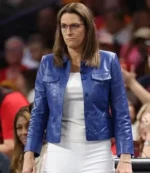 Women's Stephanie White WNBA Playoffs 2025 Blue Leather Jacket