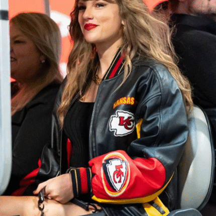 Taylor Swift NFL Chiefs VS Buccaneers Game 2024 Black Leather Jacket3
