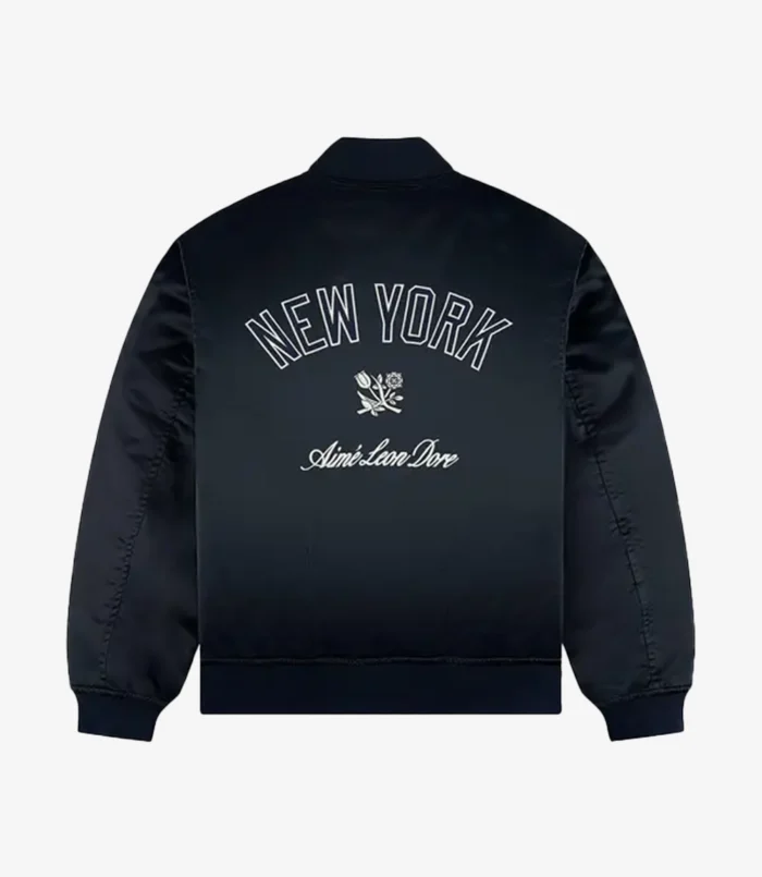 Aimé Leon Dore x New York Yankees Navy Satin Varsity Jacket