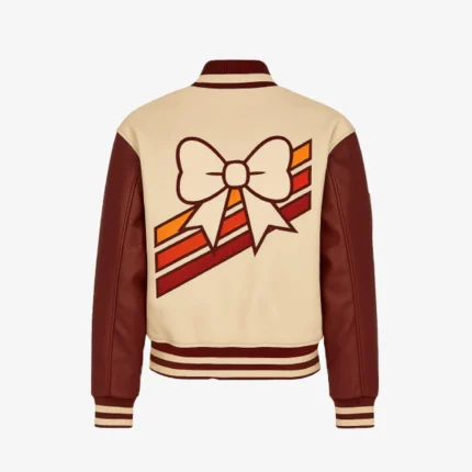 Beige ‘V’ Patch Letterman Jacket