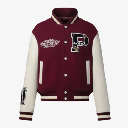 Louis Vuitton Burgundy and White Epi Leather Varsity Jacket