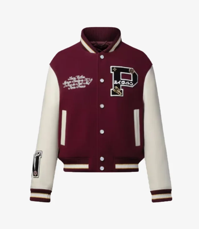 Louis Vuitton Burgundy and White Epi Leather Varsity Jacket