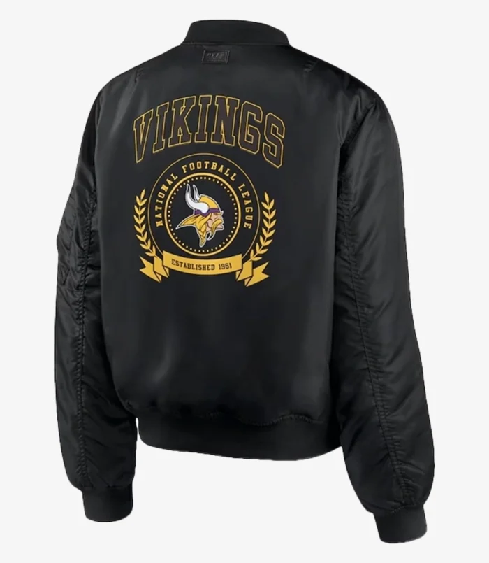 Minnesota Vikings Zip-up Black Bomber Jacket For Unisex
