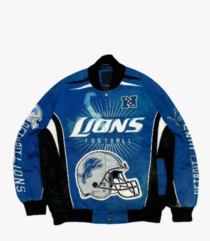 Vintage NFL Detroit Lions Blue Racing Bomber Jacket For Unisex