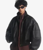 Willy Chavarria Ruff Rider Black Leather Bomber Jacket For unisex