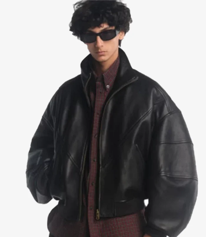 Willy Chavarria Ruff Rider Black Leather Bomber Jacket For unisex