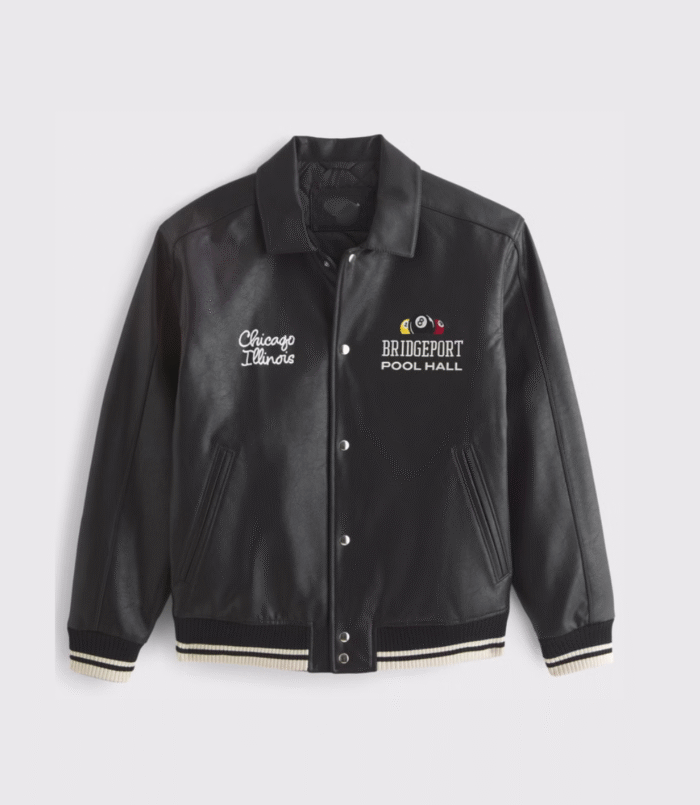Vegan LeatherVarsity Bomber Jacket 1