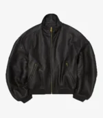 Unisex Willy Chavarria Ruff Rider Black Leather Bomber Jacket
