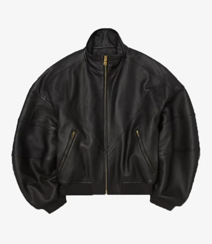 Unisex Willy Chavarria Ruff Rider Black Leather Bomber Jacket