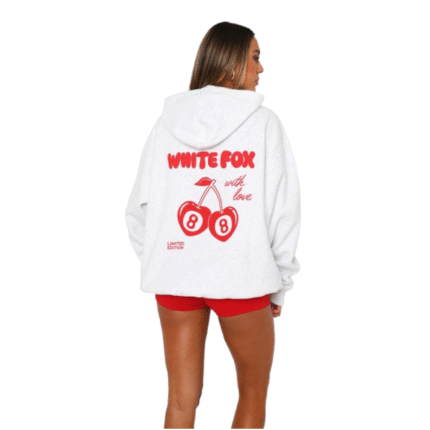 Women White Fox Cherry Hoodie 2