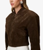 Adoore Brown Suede Bomber Jacket Brixen Cropped Jacket For Women