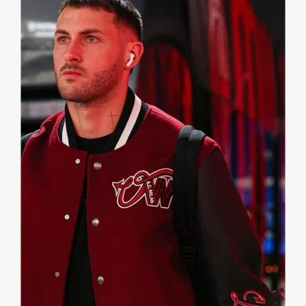 Unisex 2025 AC Milan x Off-White Maroon & Black Varsity Jacket