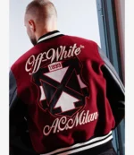 2025 AC Milan x Off-White Maroon & Black Varsity Jacket