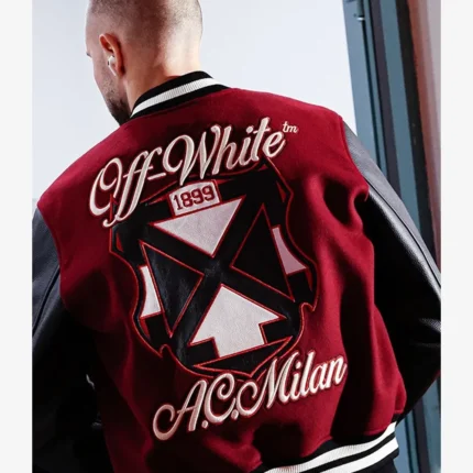 2025 AC Milan x Off-White Maroon & Black Varsity Jacket