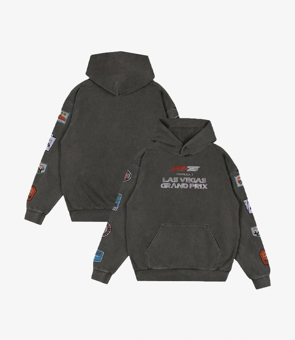 2025 Las Vegas Grand Prix Retro Patch Pullover Black Hoodie Unisex 2025 Las Vegas Grand Prix Retro Patch Pullover Black Hoodie