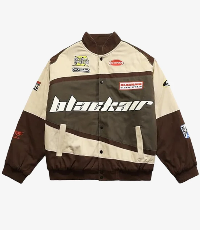 Air Racing Style Brown and Beige Varsity Jacket