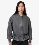 Women's All Saints Sofi Drawstring Leather Bomber Jacket