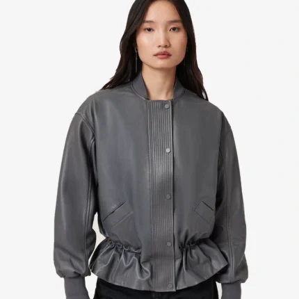 Women's All Saints Sofi Drawstring Leather Bomber Jacket