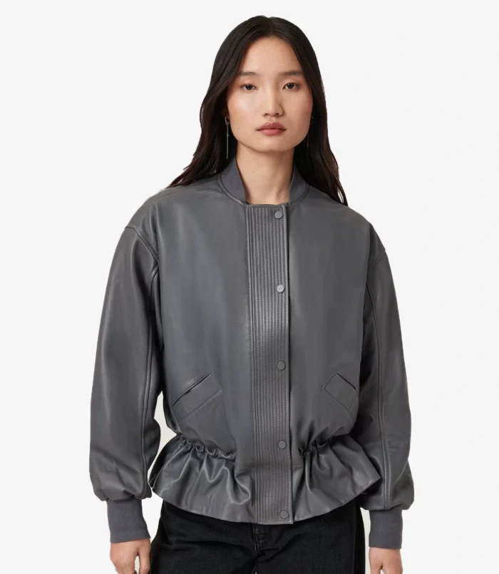 Women's All Saints Sofi Drawstring Leather Bomber Jacket