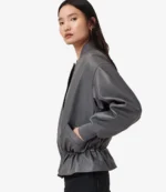All Saints Sofi Drawstring Leather Bomber Jacket Womens