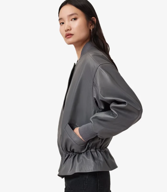 All Saints Sofi Drawstring Leather Bomber Jacket Womens