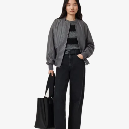 All Saints Sofi Drawstring Leather Bomber Jacket
