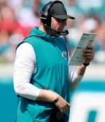 American Football Head Coach Liam Coen Jacksonville Jaguars Team Logo EverBank Stadium 2025 Blue Vest