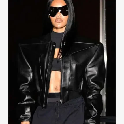 Unisex American Singer Teyana Taylor Event 2025 Black Bomber Leather Jacket
