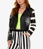 Beetlejuice It’s Showtime Black Leather Biker Cropped Jacket