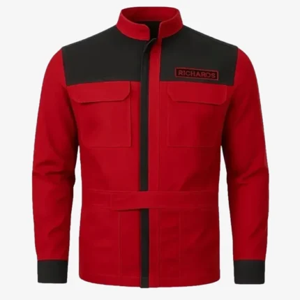 Ben Richards Film The Running Man 2025 Glen Powell Red Jacket