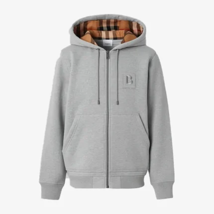 Burberry Grey Zip-Up Hoodie For Unisex